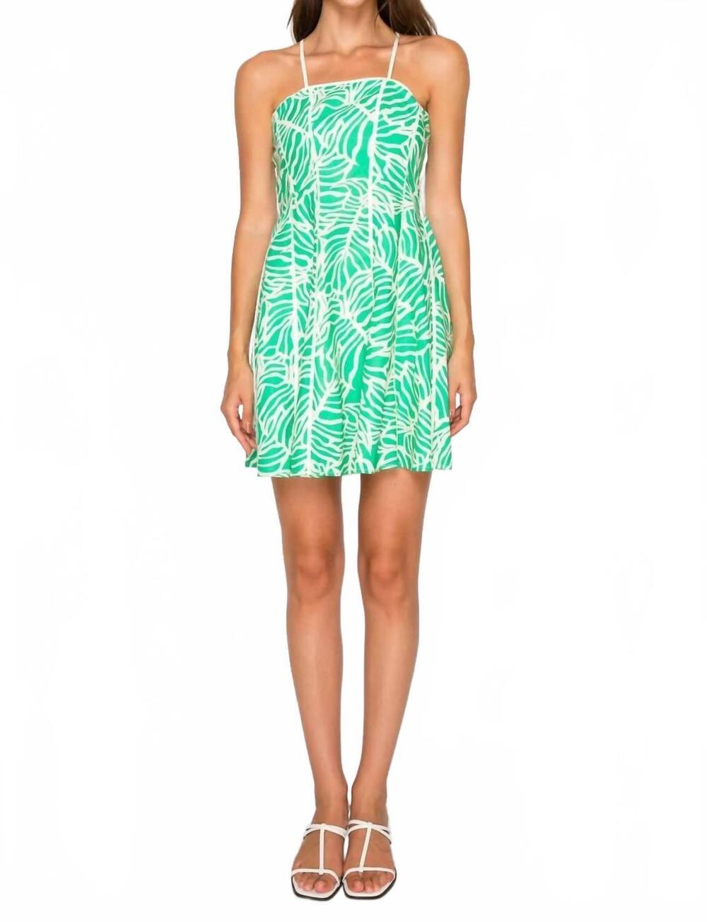 NEW MEET ME IN SANTORINI verde palms mini dress in green